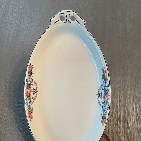 Vintage Mid Century Canonsburg Pottery Co. Oval Serving Plate Floral Made in USA - Picture 3 of 13